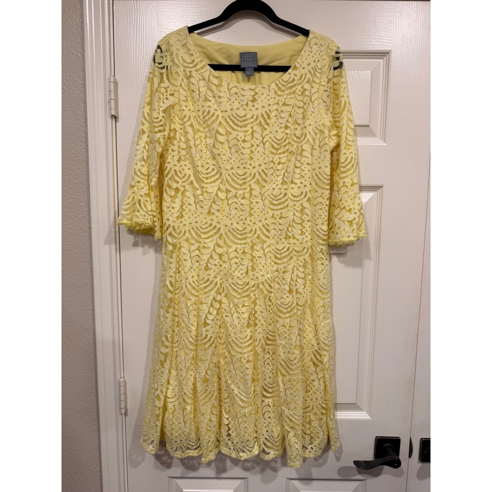 #B34 RABBIT DESIGNS Sheath Dress Sz. 14 Yellow Floral Eyelet Lace and Lined